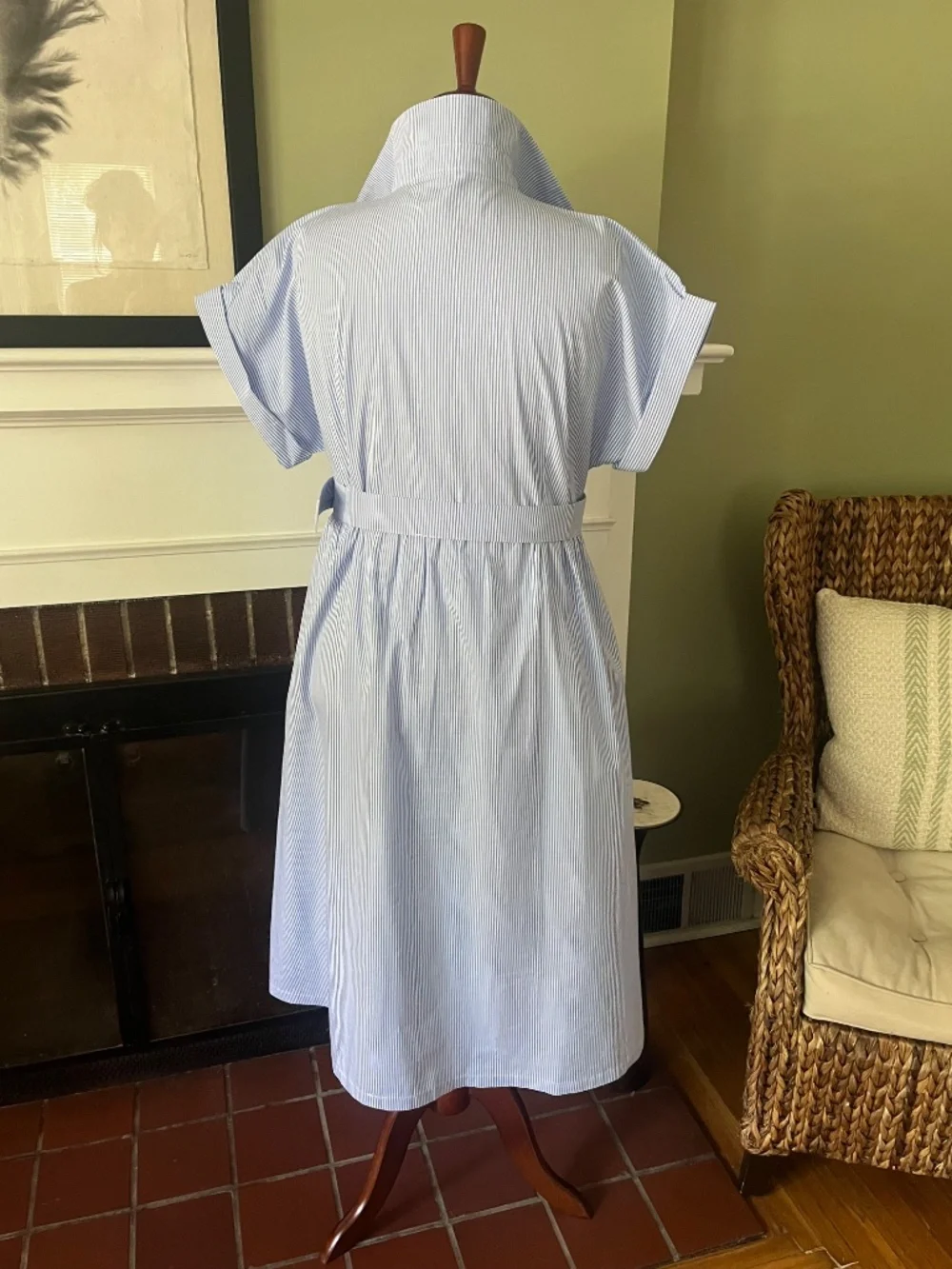 Blue & White Stripe Cotton Shirtdress | Belted | 100% Cotton - Picture 3 of 10